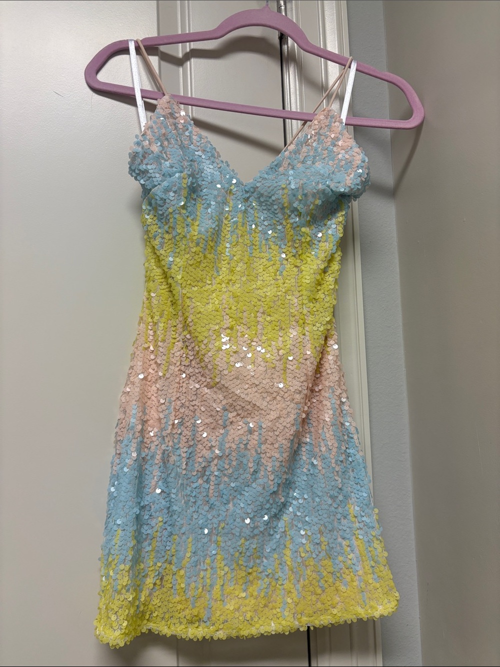 Pastel Sequin Slip Dress in Yellow, Blue & Pink